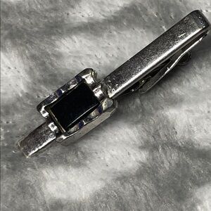 Foster Men's Silver Tie Clip with Black Stone Accent
